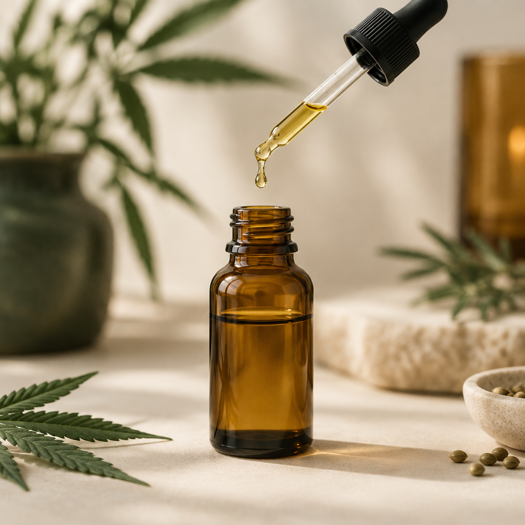 CBD-olie 10 % på lys baggrund