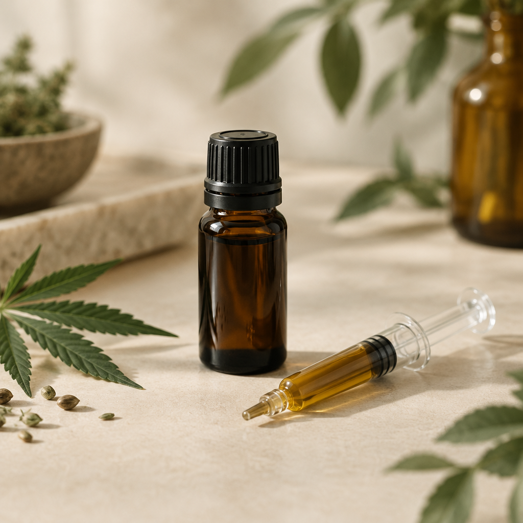 CBD-olie Full Spectrum CO2 på lys baggrund