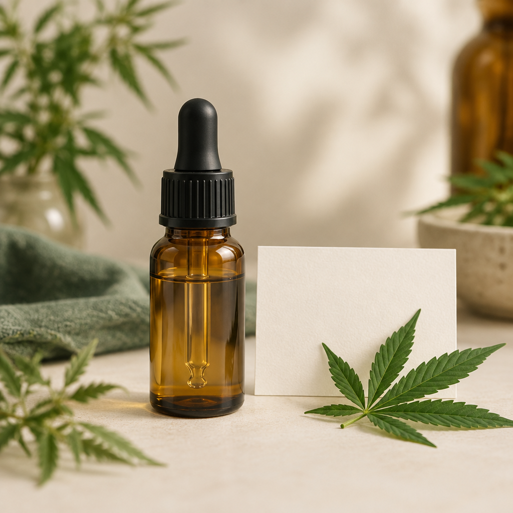 CBD-olie uden THC på lys baggrund