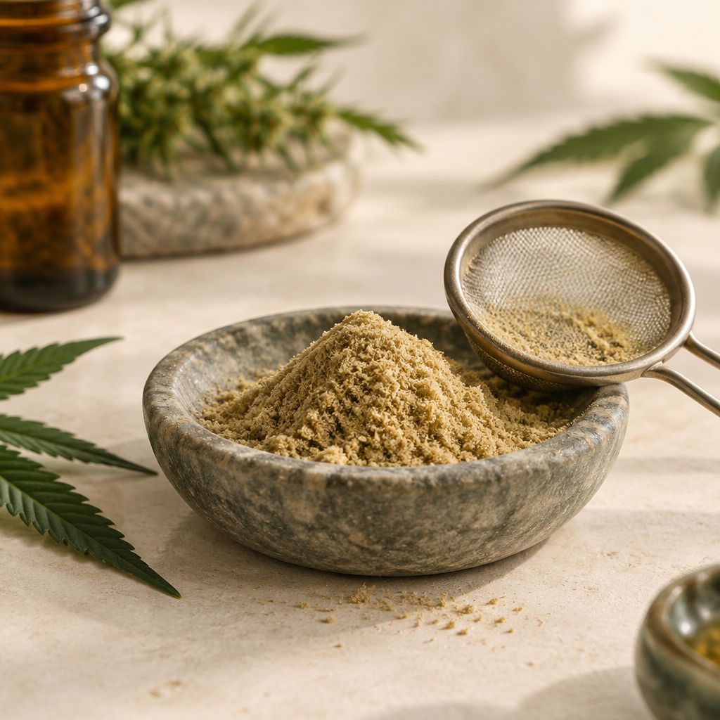 CBD-hash ‘Kief’ 22 % på lys baggrund
