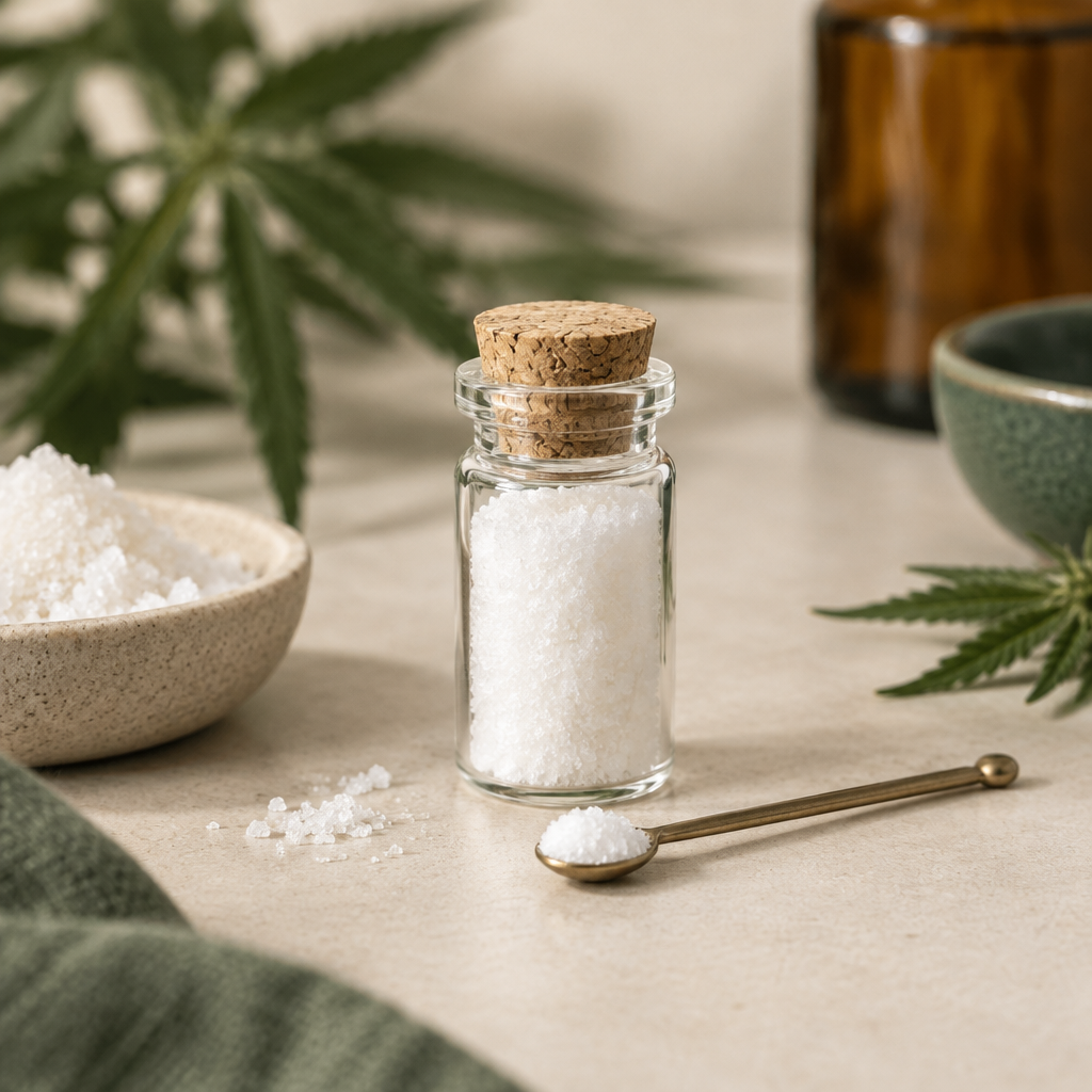 CBD-isolat 99 % på lys baggrund