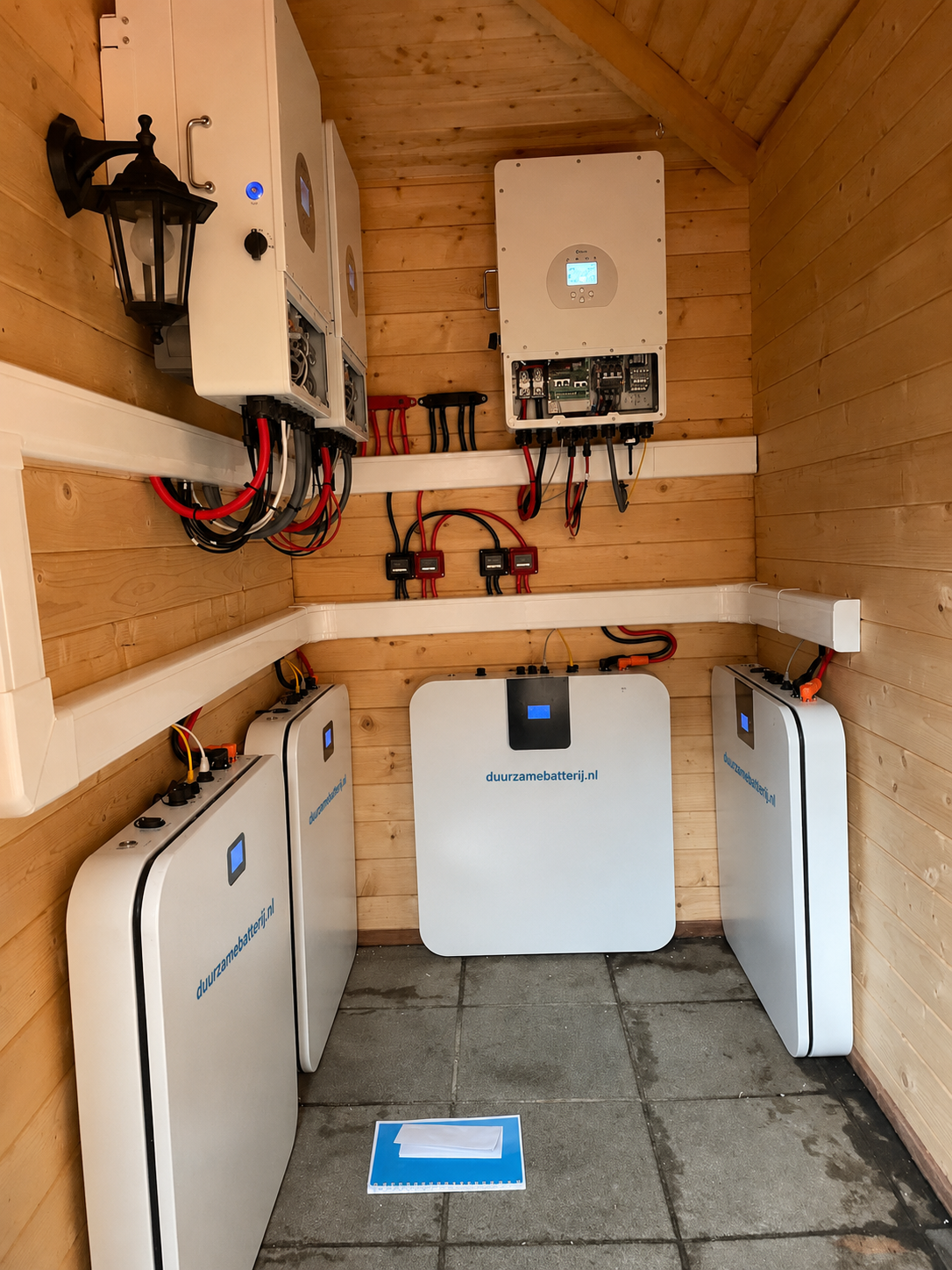 Praktijkinstallatie van de Duurzamebatterij For-E in een houten ruimte