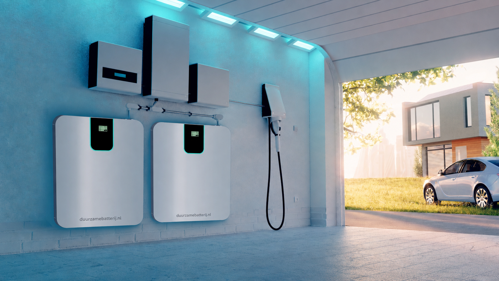 Garage met Duurzamebatterij For-E en een EV-lader