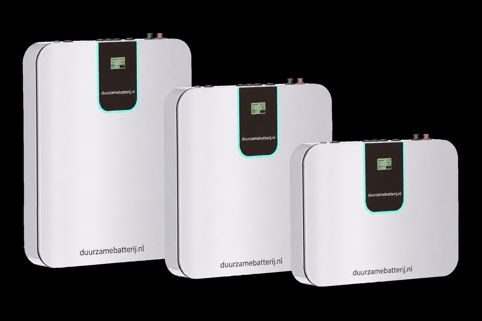 Duurzamebatterij For-E, drie thuisbatterijformaten naast elkaar