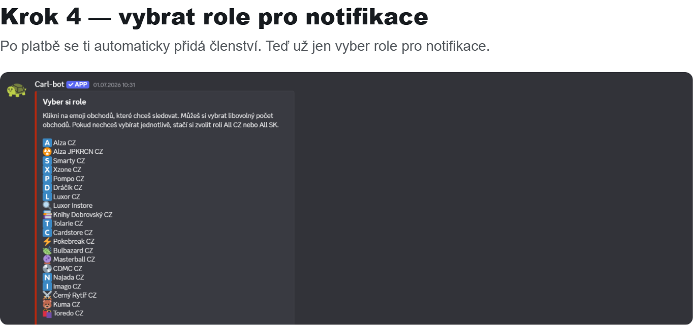 Krok 4: vybrat role pro notifikace v Discord