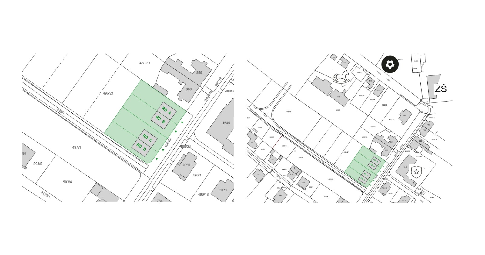 Situace – katastrální mapa lokality Sadová ve Skutči