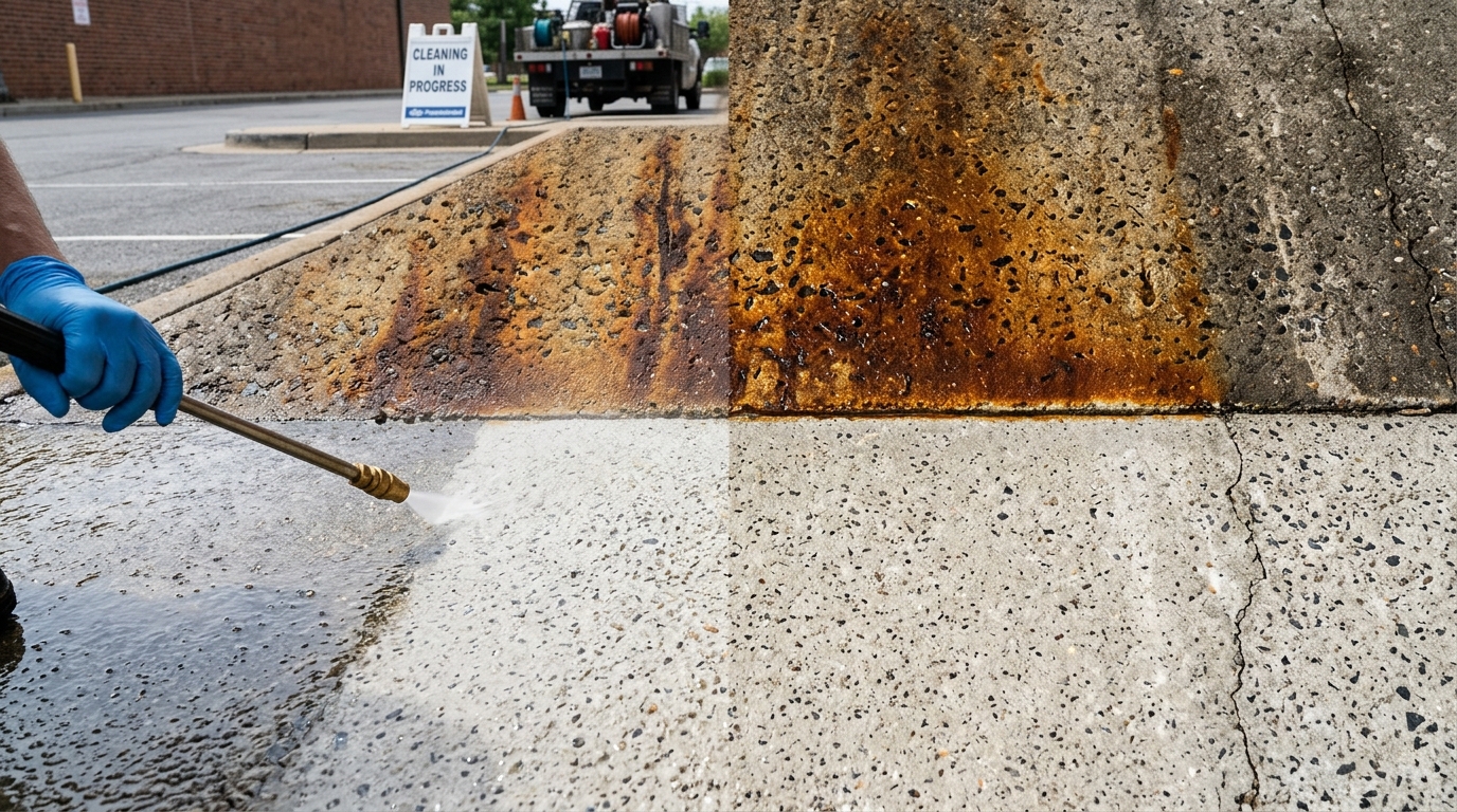Commercial rust stain removal from concrete before and after