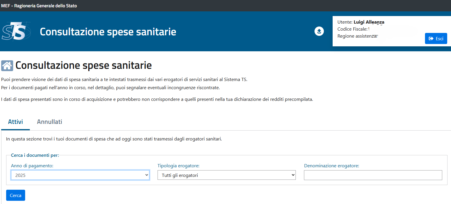 Consultazione Spese Sanitarie STS