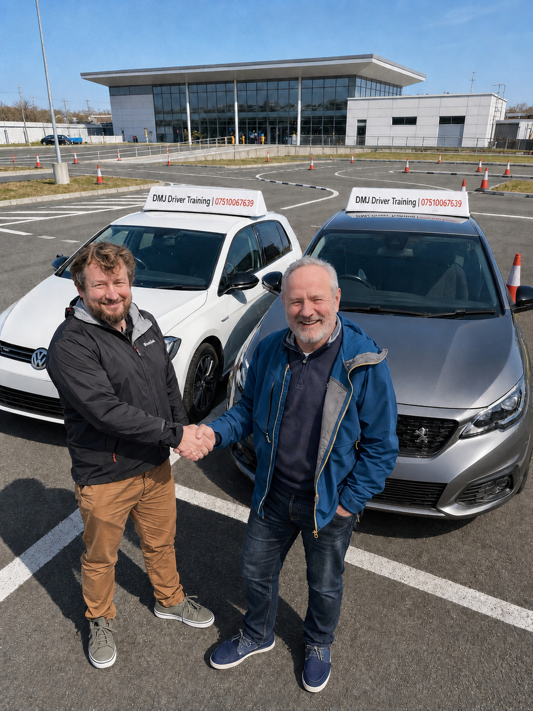 Dafydd and Maciej — DMJ Driver Training instructors with their lesson cars