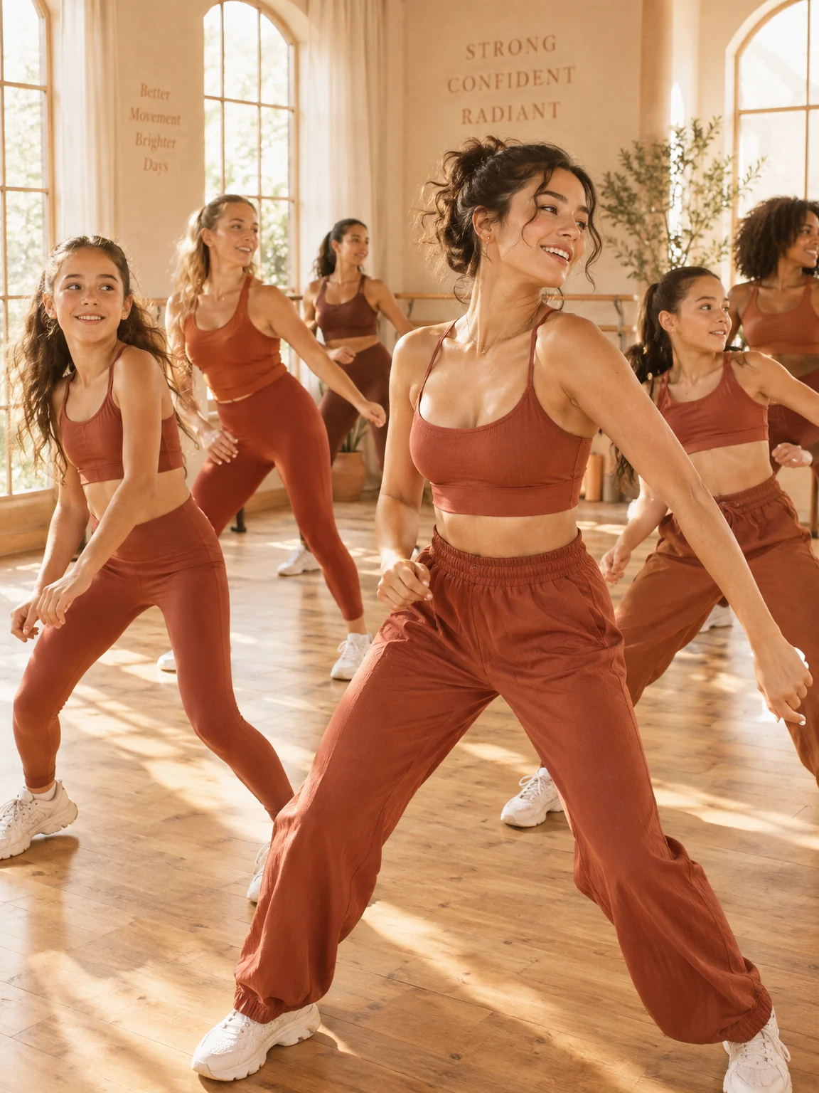 Dospelí a tínedžeri sa pohybujú na danceworkout lekcii