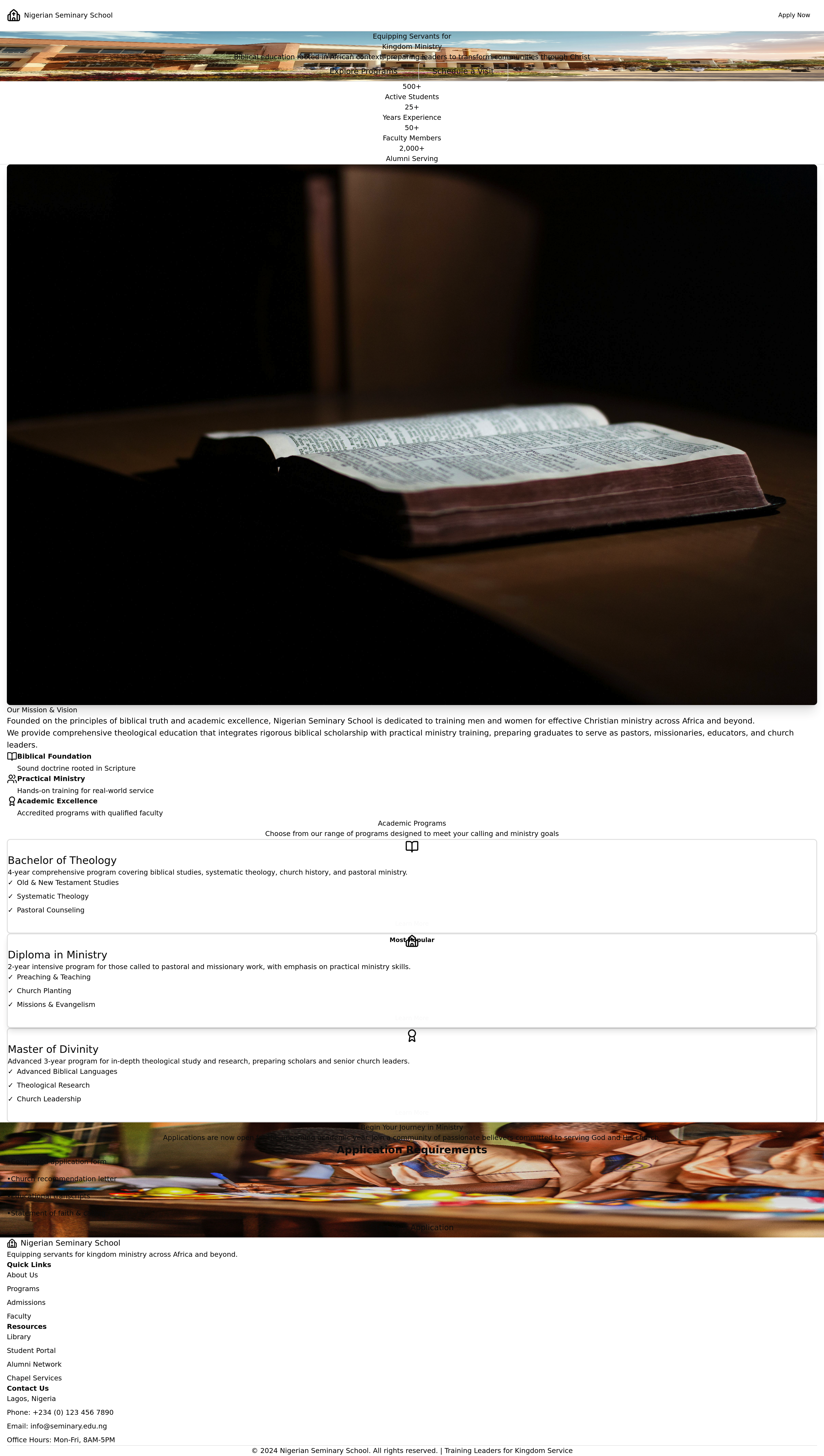 Seminary Landing Page