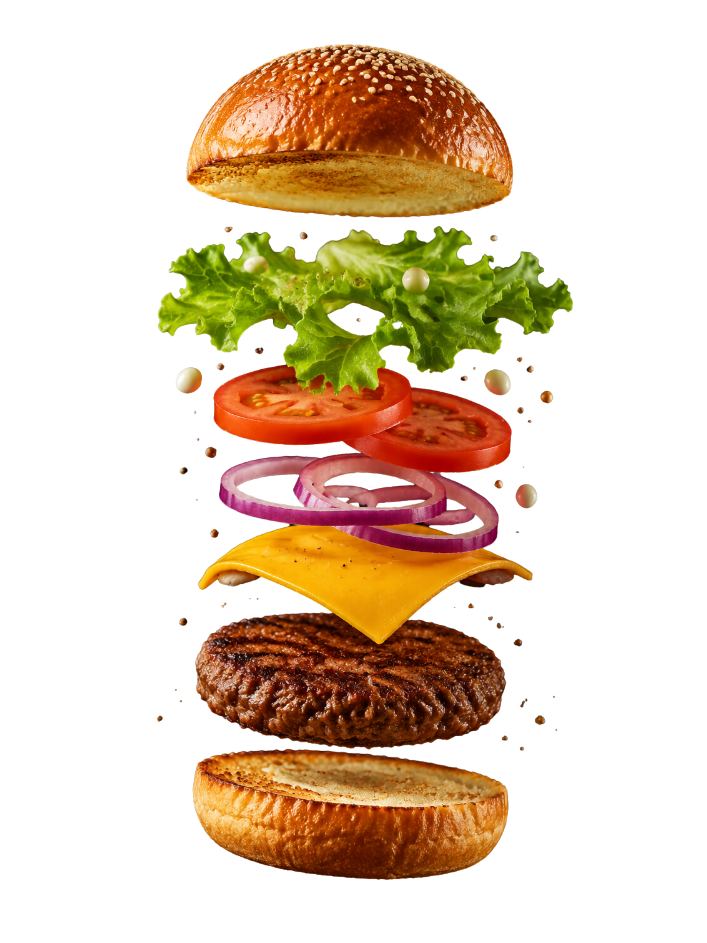 Rozložený burger s čerstvými surovinami
