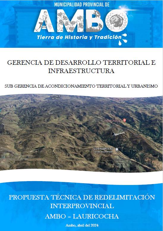 Mapa de la propuesta técnica de redelimitación interprovincial entre Ambo y Lauricocha