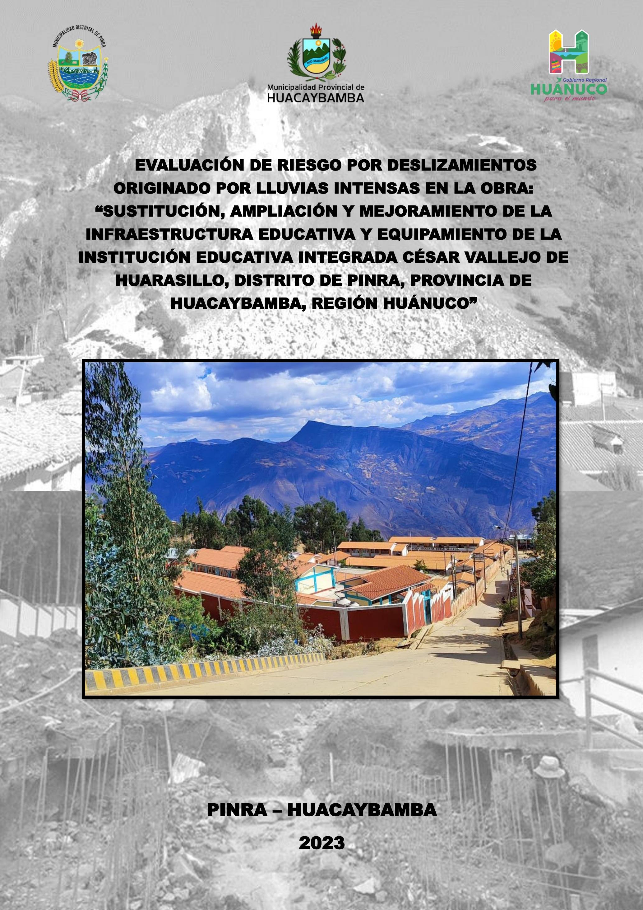Portada de la evaluación de riesgo por deslizamientos en la Institución Educativa Integrada César Vallejo de Huarasillo