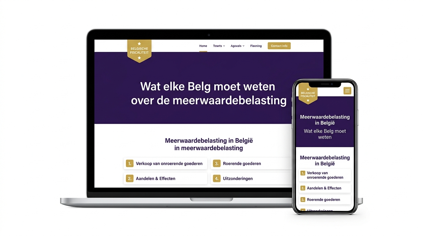 De meerwaardebelasting.be weergegeven op laptop en smartphone