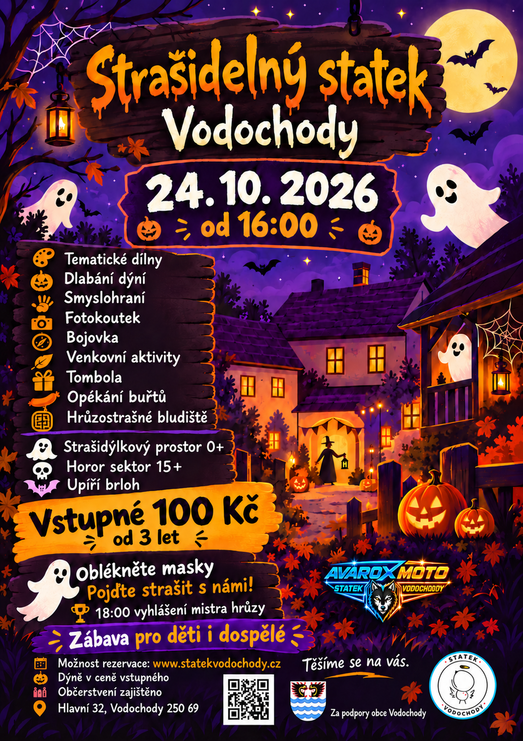 Leták akce Strašidelný statek Vodochody, 24. 10. 2026 od 16 hodin, vstupné 100 Kč
