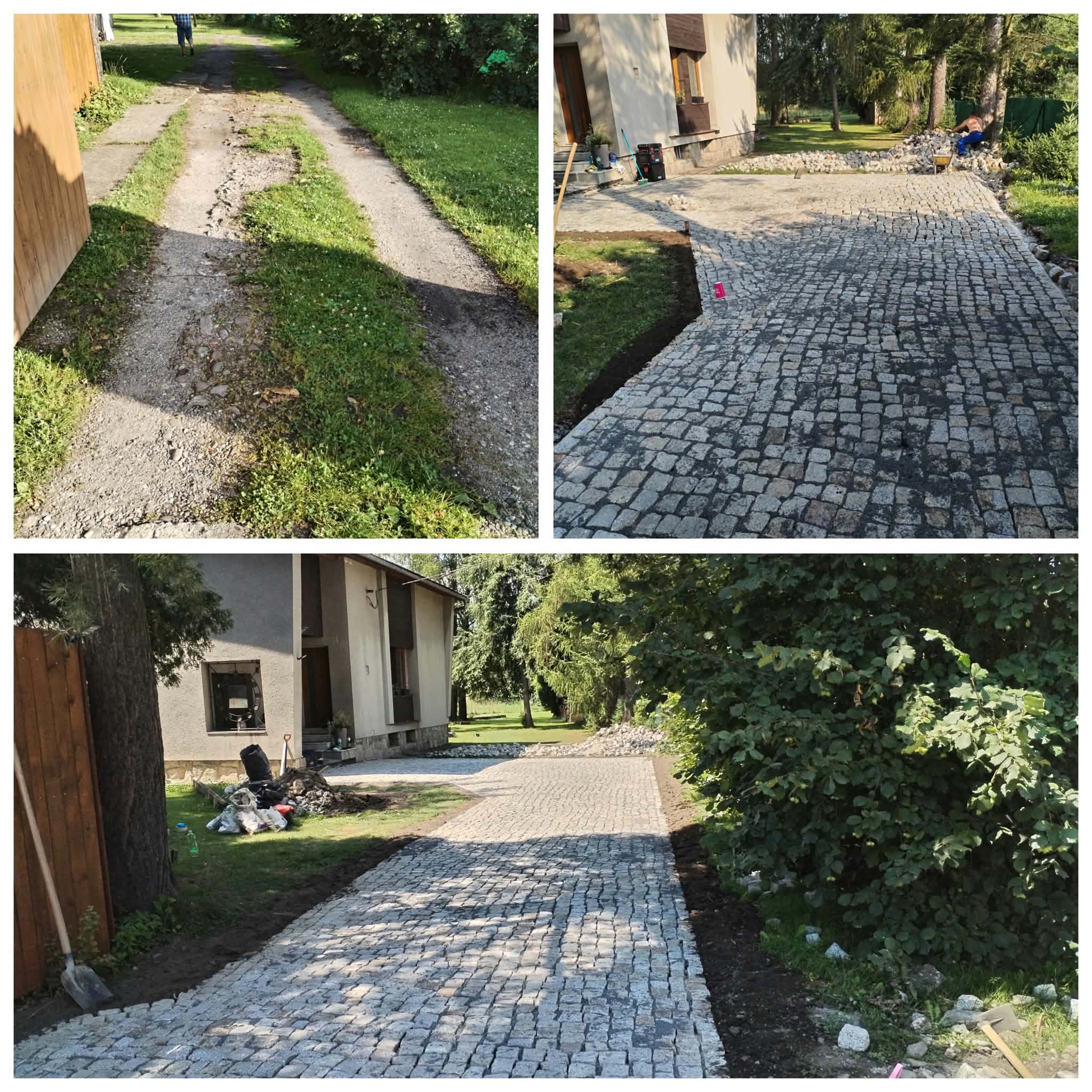 Vjezd z kočičích hlav – před a po