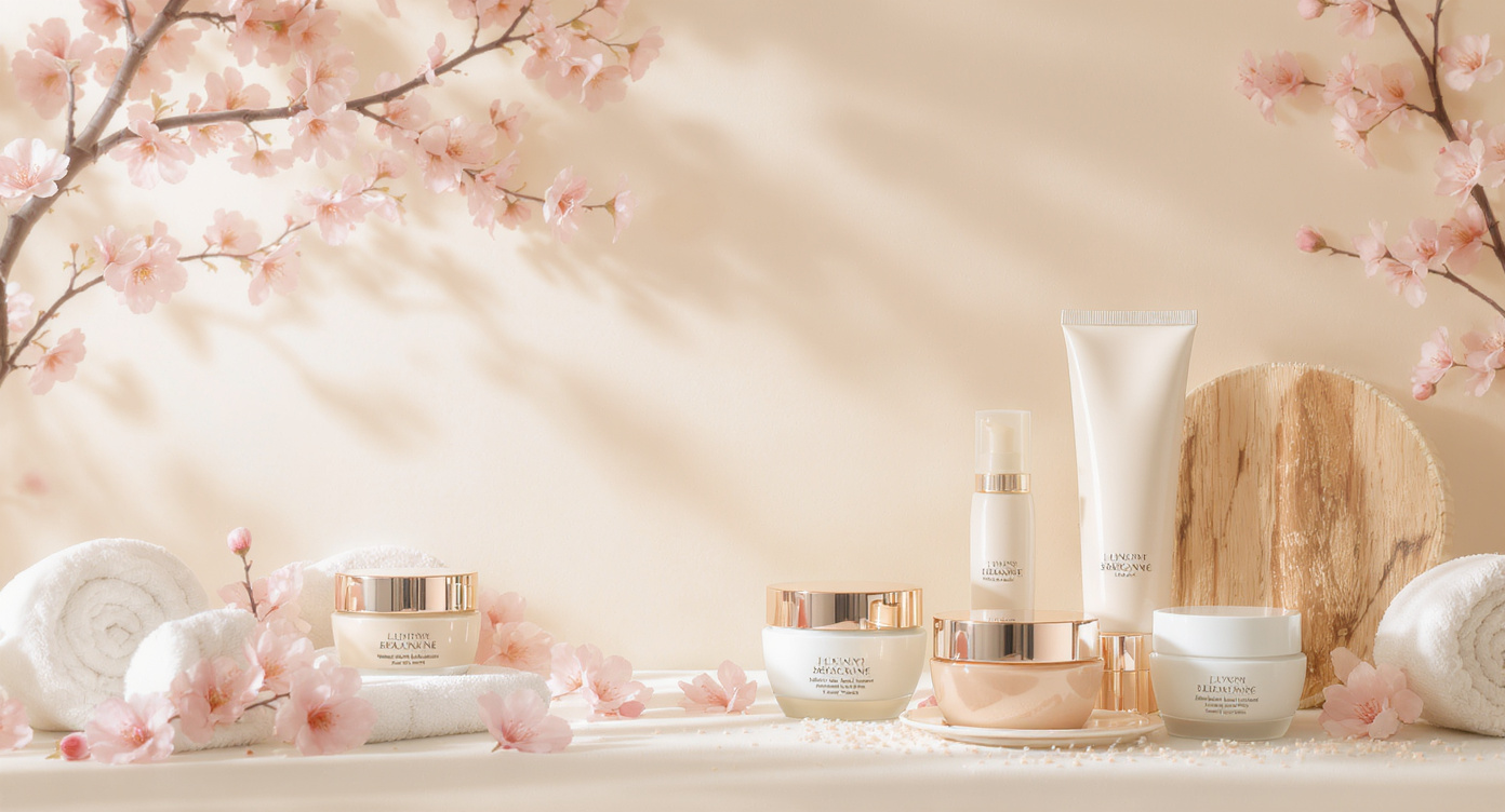 Luxury spa setting with cherry blossoms
