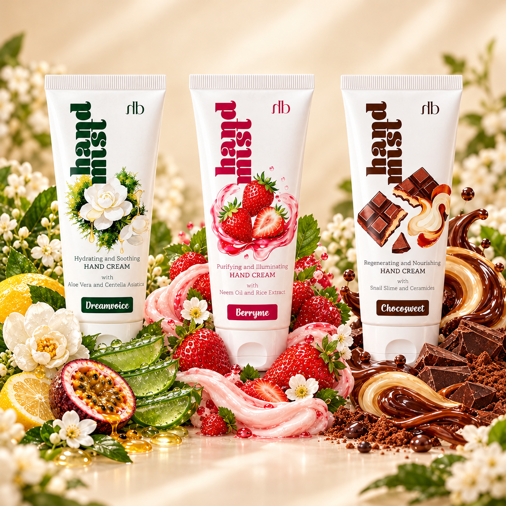 Koláže krémů na ruce Hand Mist – Dreamvoice, Berryme a Chocosweet