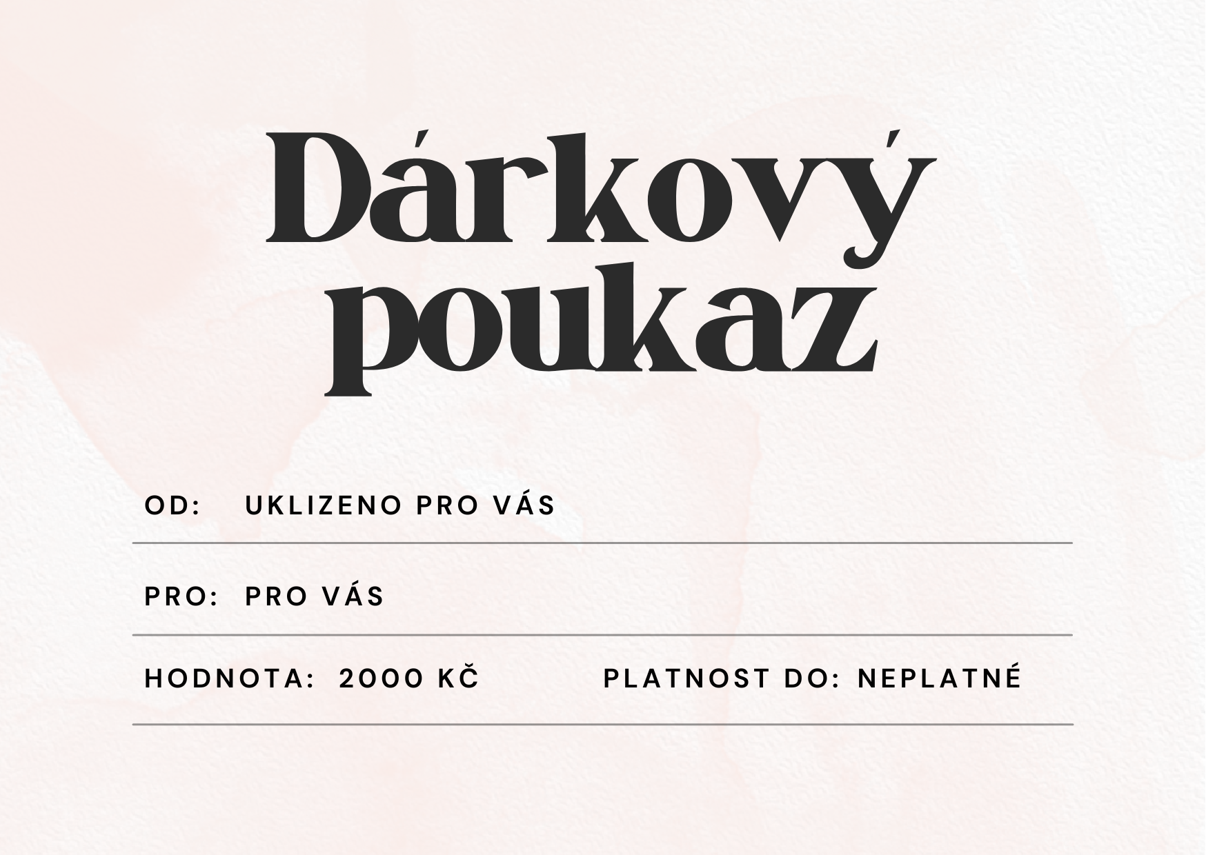 Dárkový poukaz Uklizeno pro Vás