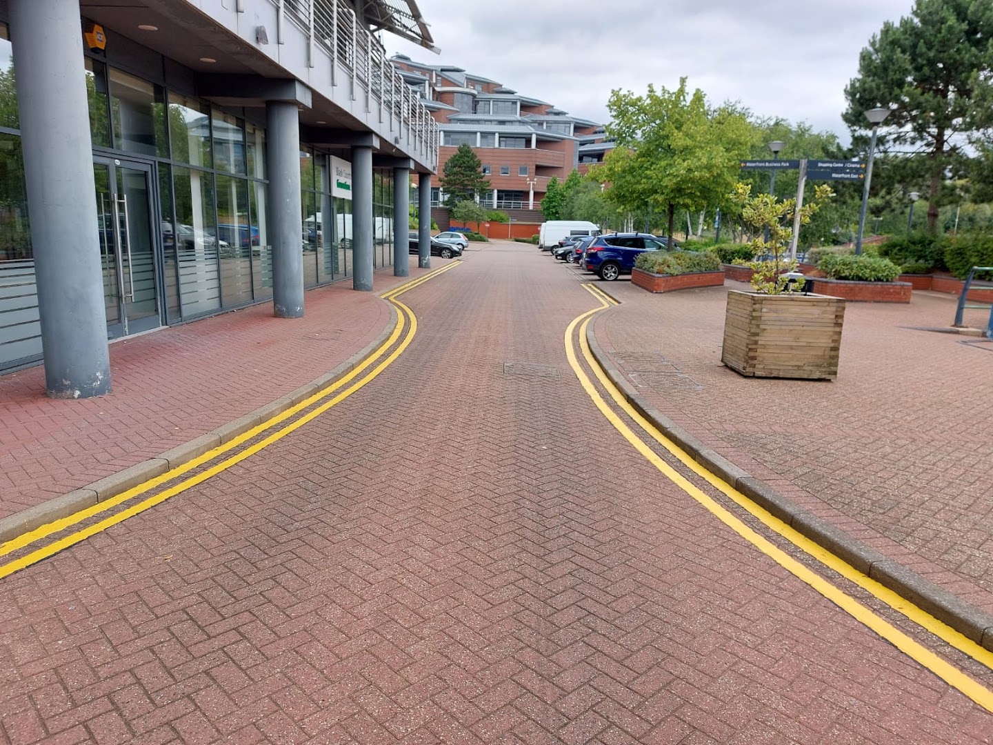 office complex, double yellow lines, west midlands