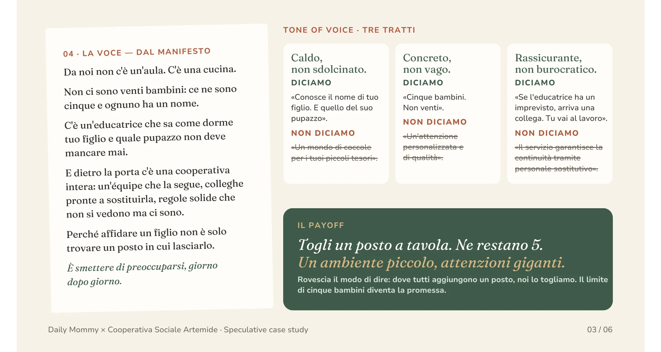 Daily Mommy, speculative case study: 03 · La voce e il payoff