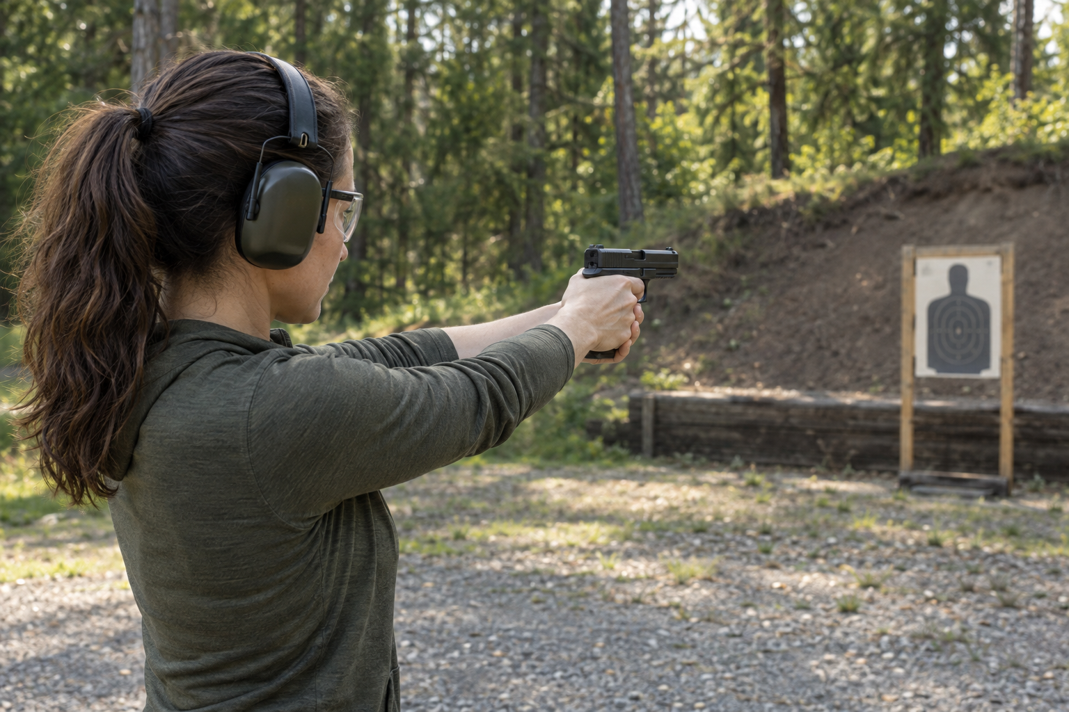 Woman shooting at outdoor range