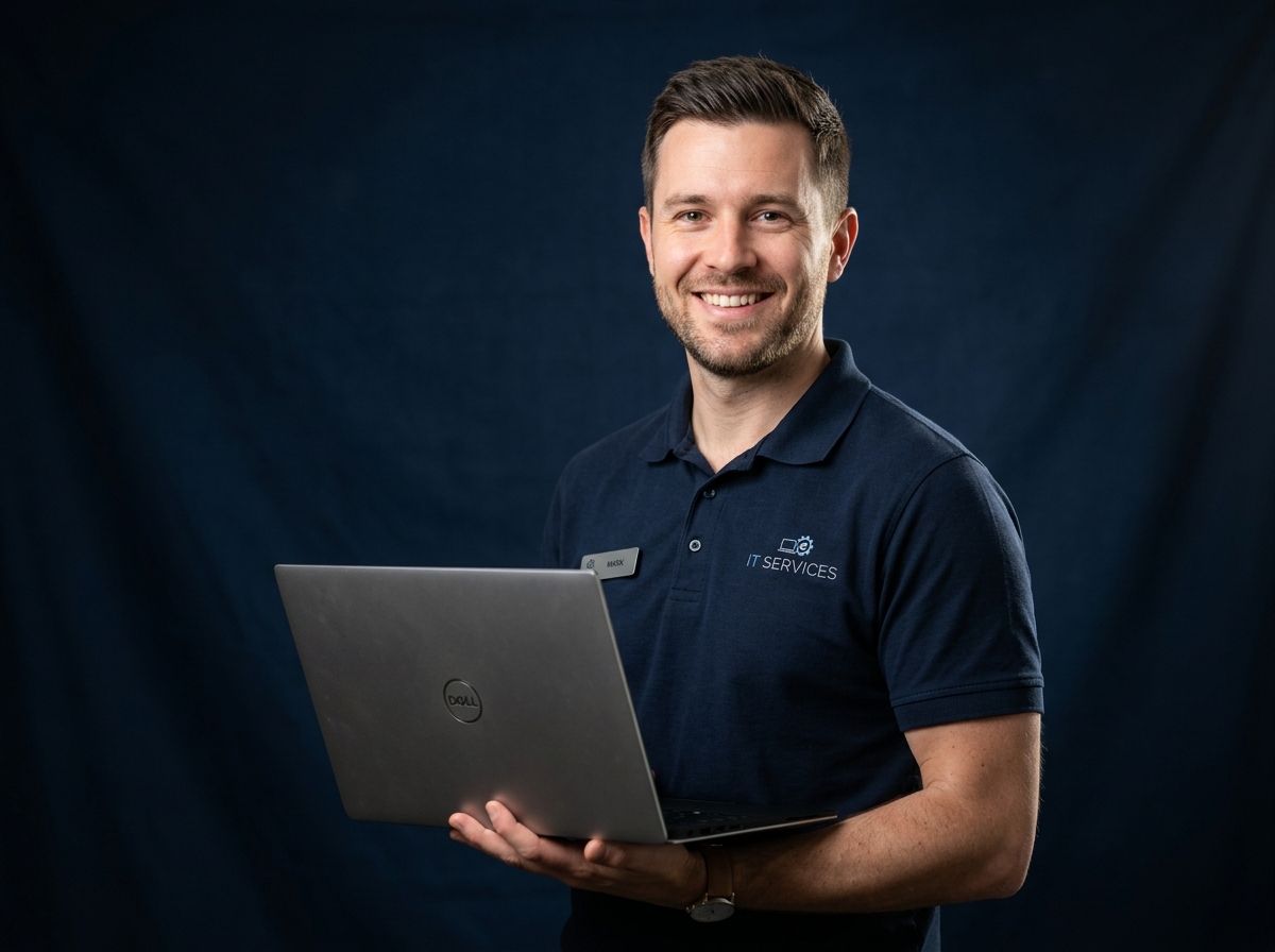 YourTech IT support professional holding a laptop, ready to help