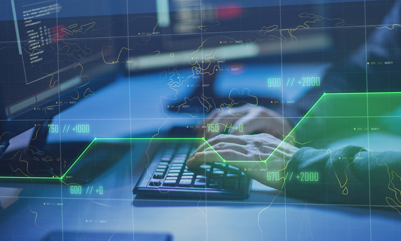 Cybersecurity analyst working with digital analytics and data visualization