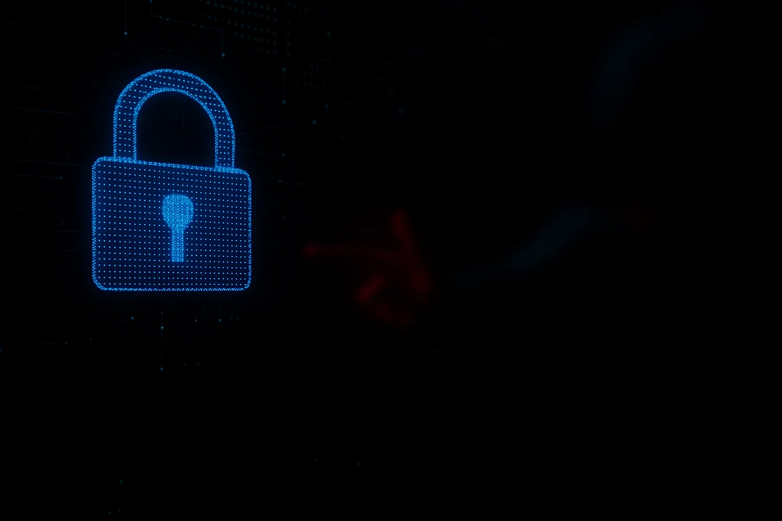 Digital cybersecurity lock with blue dotted pattern