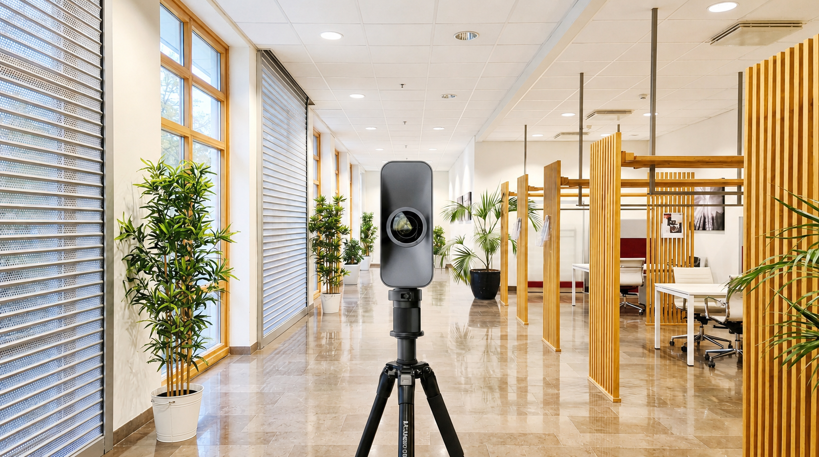 Matterport Pro3 kamera při skenování kanceláře