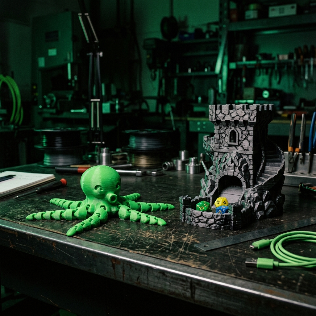 Octopus & Dice Tower, Geeky Decor 3D printed by GoblinPrint