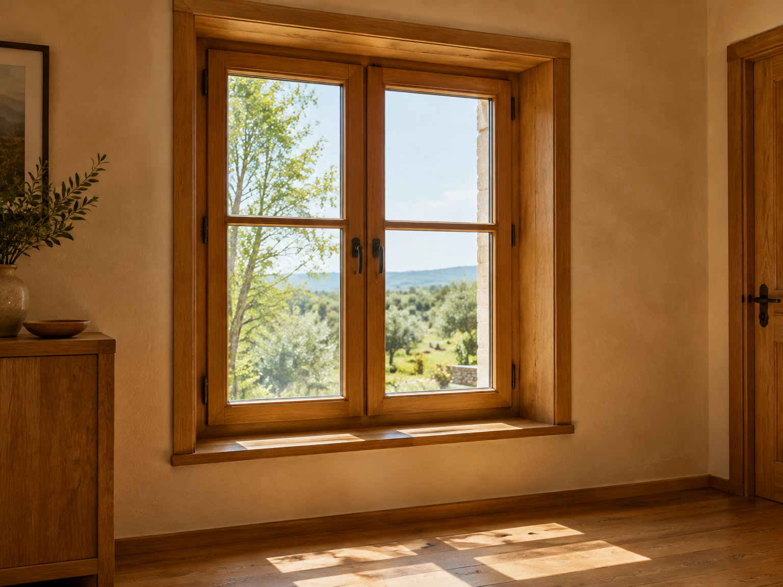 Finestra in legno artigianale con luce naturale