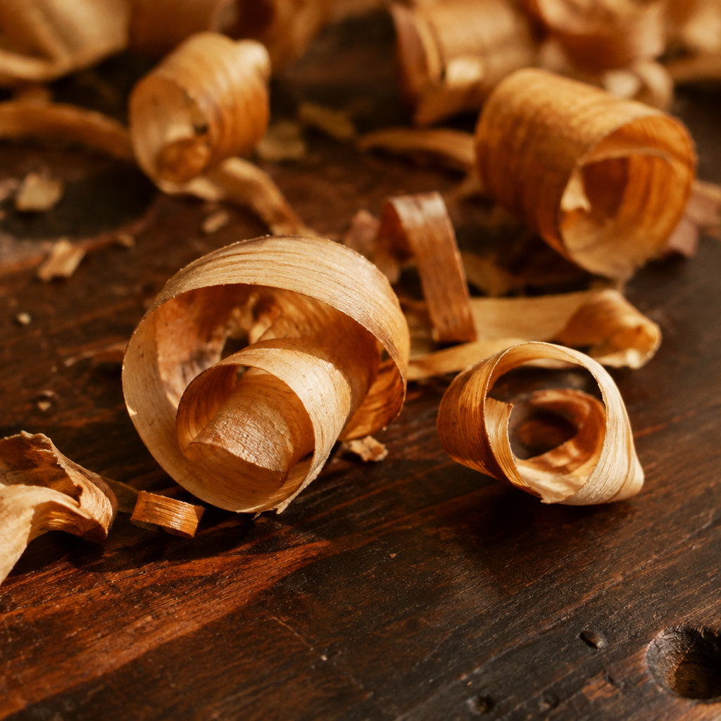 Virandole di legno sul banco da falegname