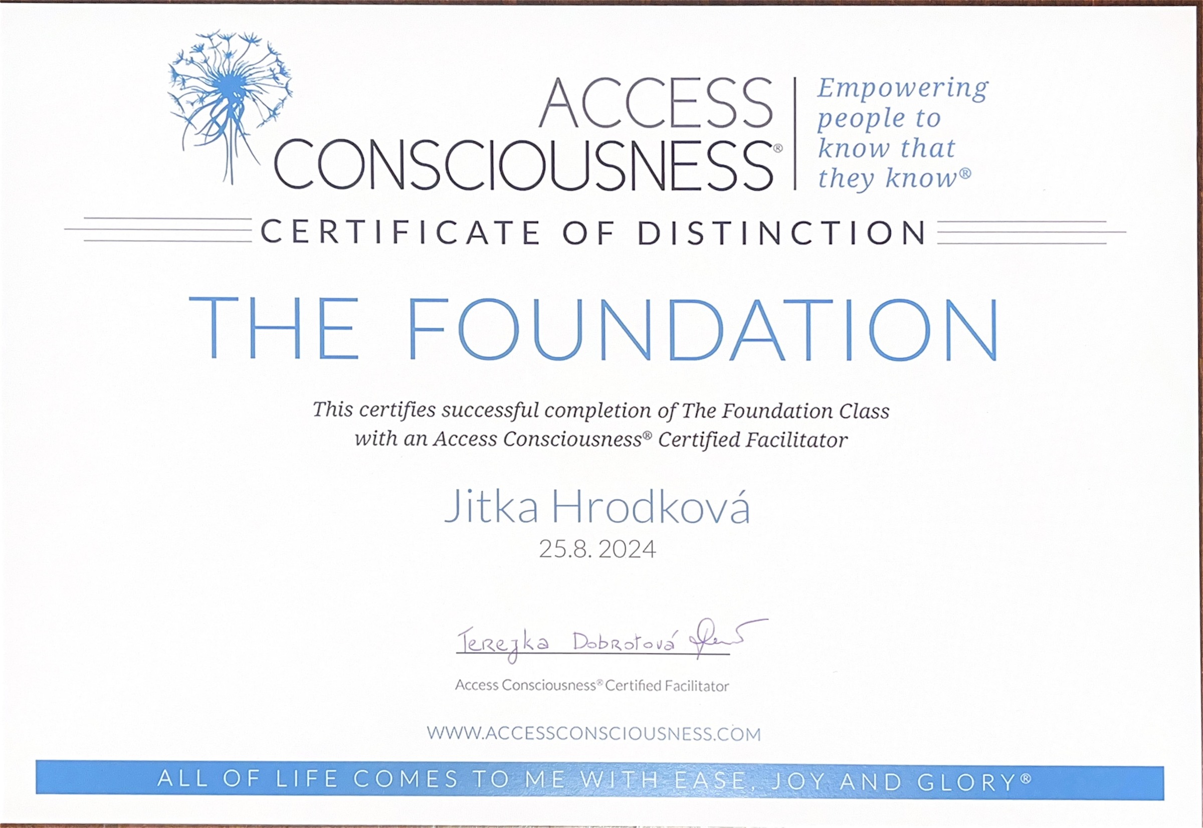 Certifikát: Access Consciousness® – The Foundation