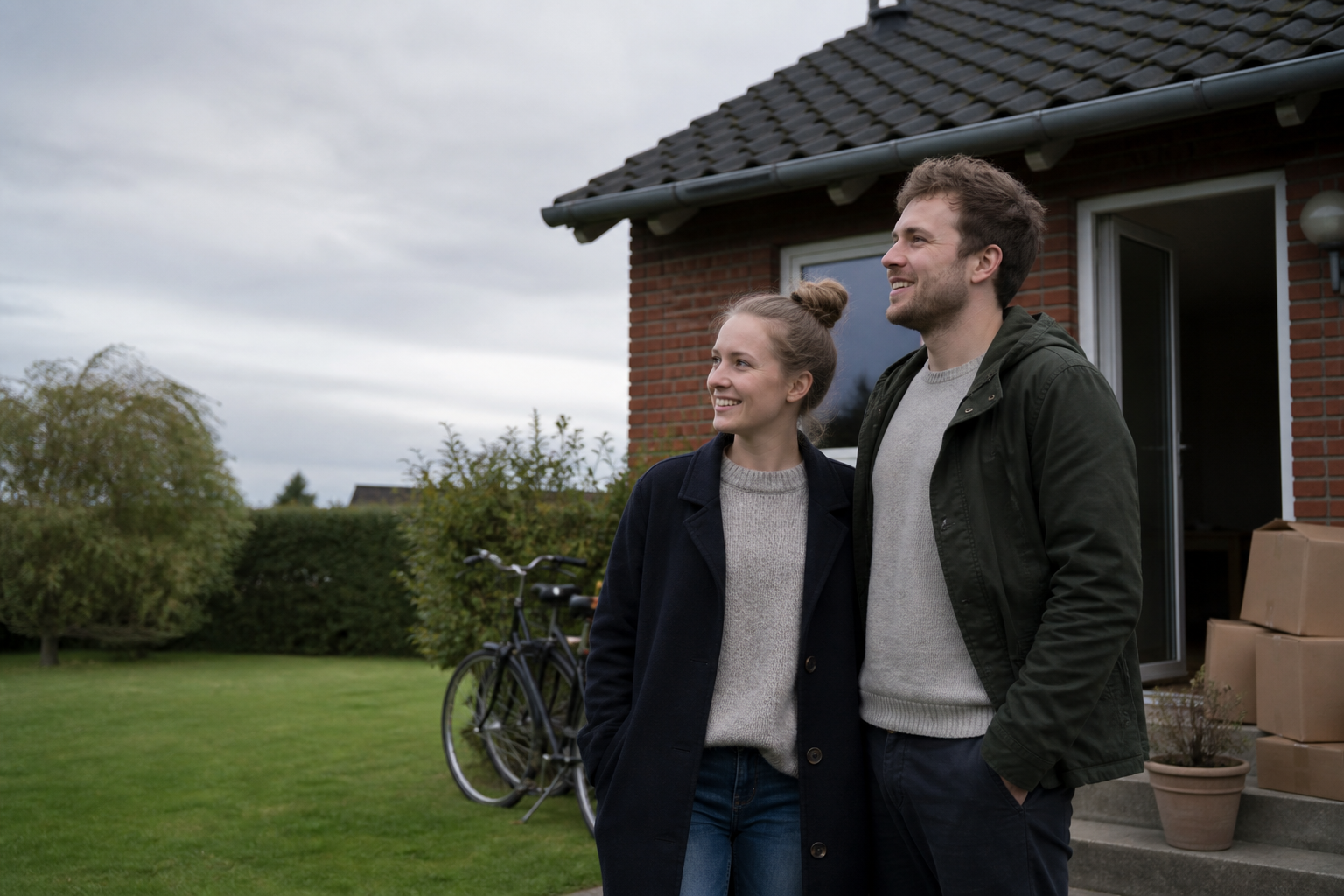 Et dansk par foran deres potentielle nye bolig