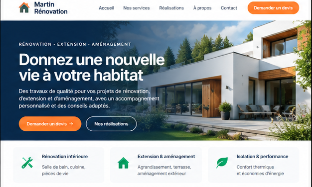 Interface modernisée du site Martin Rénovation