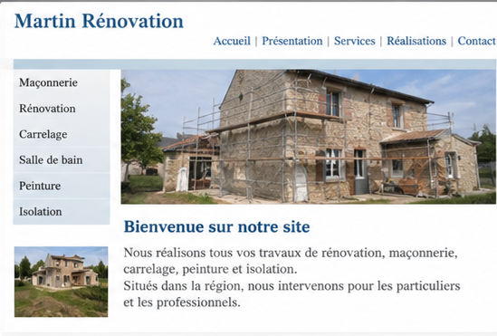 Interface de l’ancien site Martin Rénovation