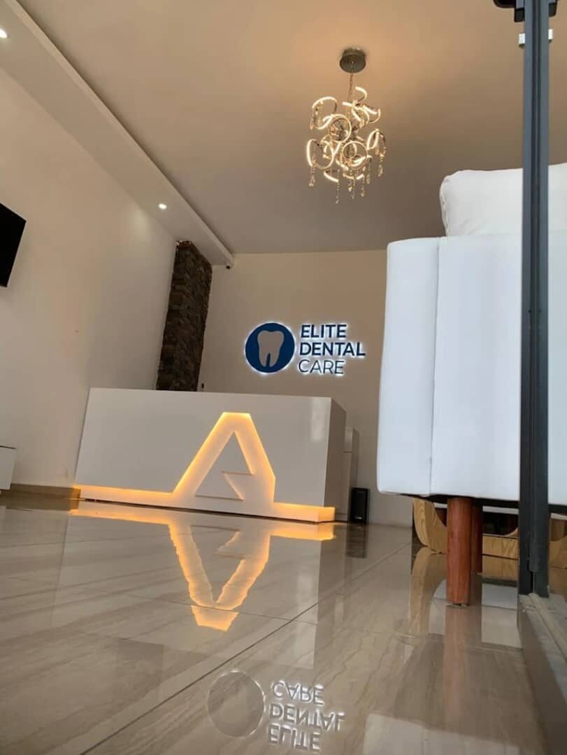 Illuminated reception signage at Elite Dental Care