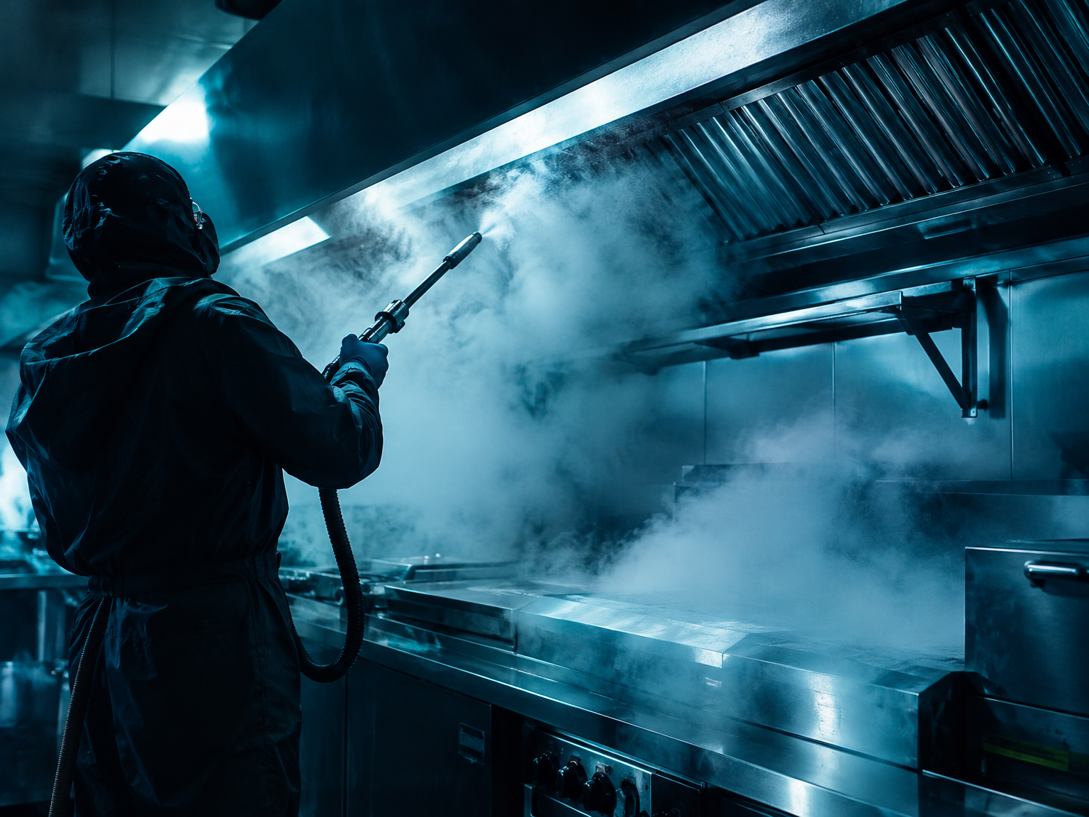Stoomreiniging van een industriële grootkeuken