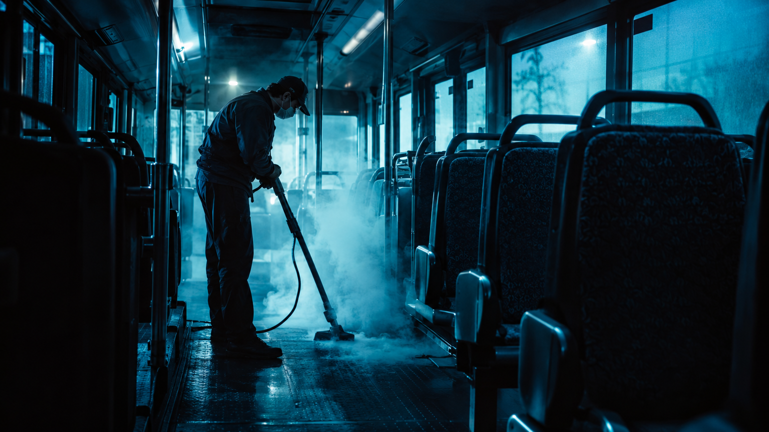 Dieptereiniging van een businterieur met droge stoom