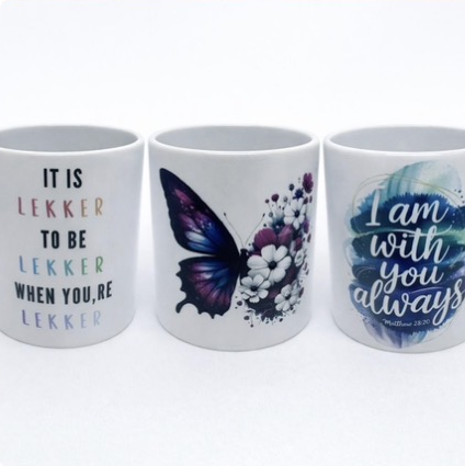 Personalised message mugs with colourful wording