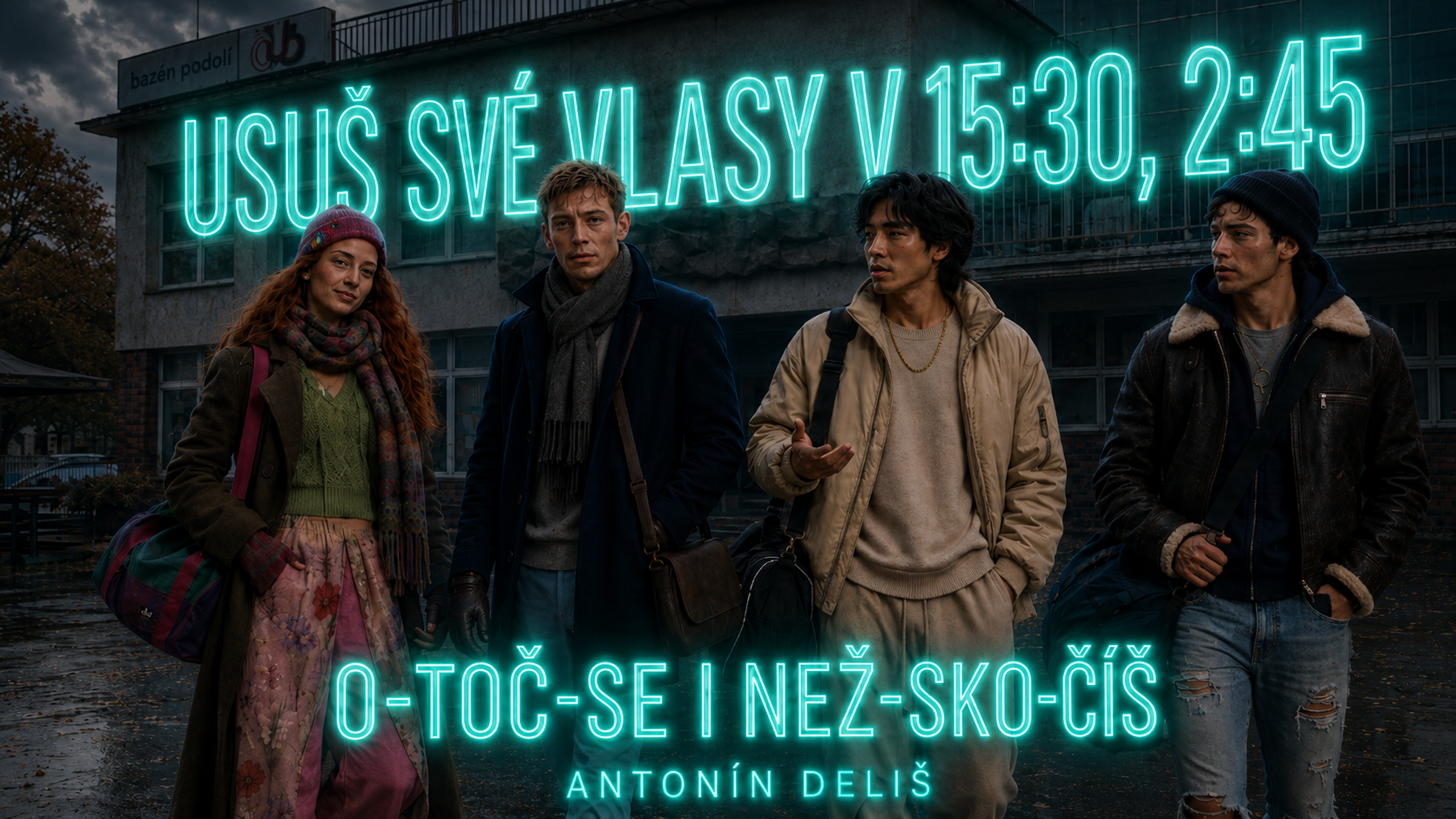 Podolí jako prostor výkonu — vizuál ke knize Usuš své vlasy v 15:30, 2:45 – II. díl: O-TOČ-SE | NEŽ-SKO-ČÍŠ