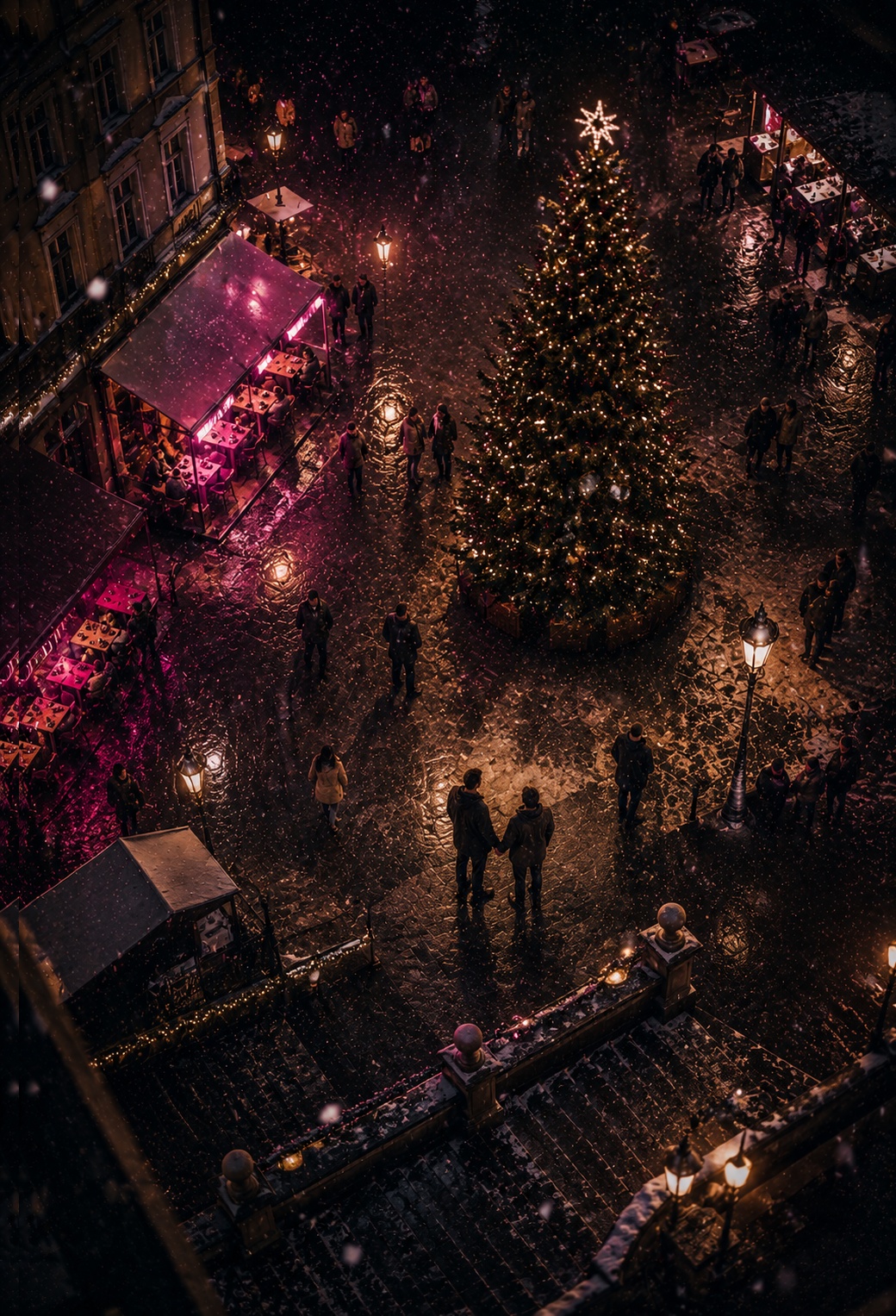 Christmas a Hamburger u vánočního stromku — ilustrace z knihy