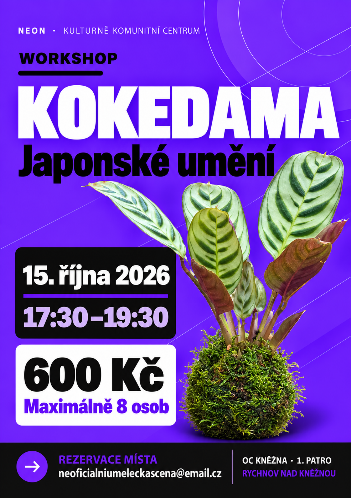 Plakát workshopu Kokedama v NEONu