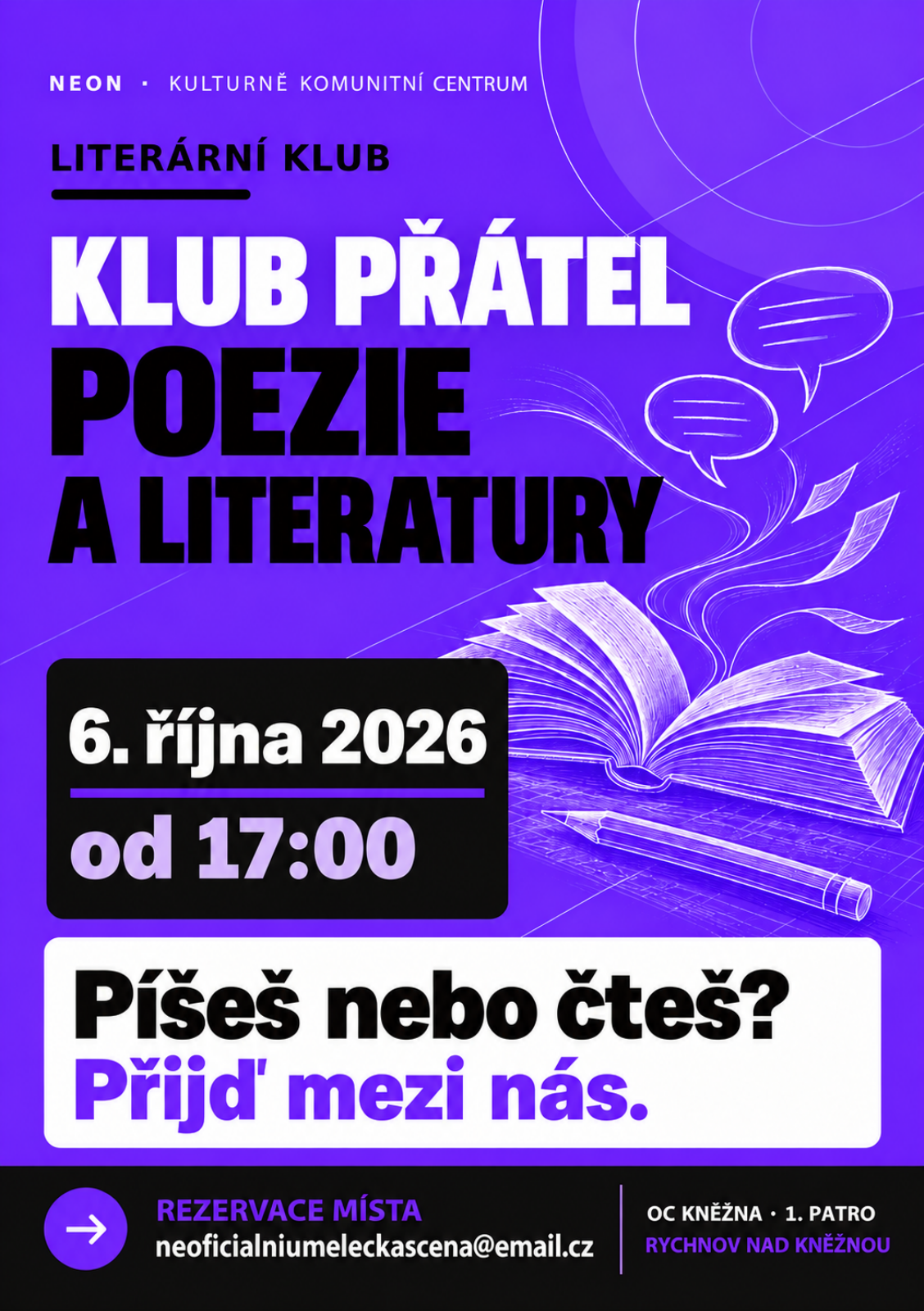 Plakát Klubu přátel poezie a literatury v NEONu