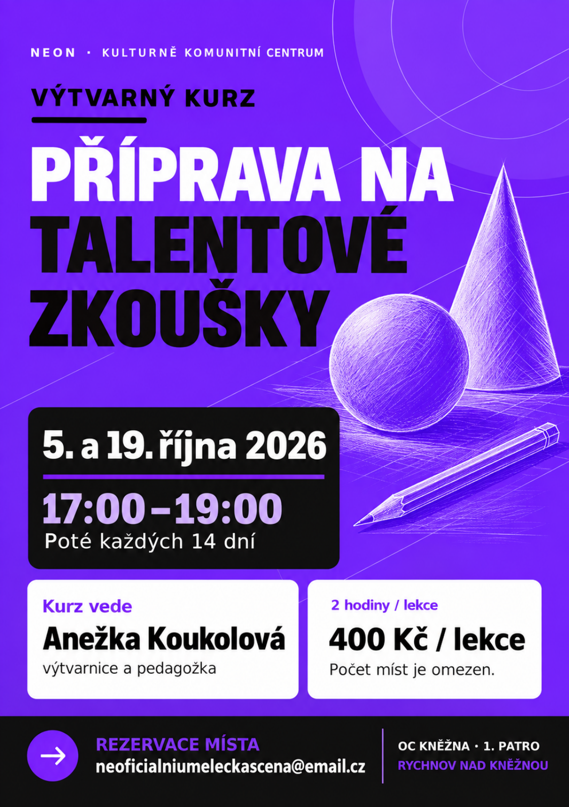 Plakát kurzu Příprava na talentové výtvarné zkoušky v NEONu