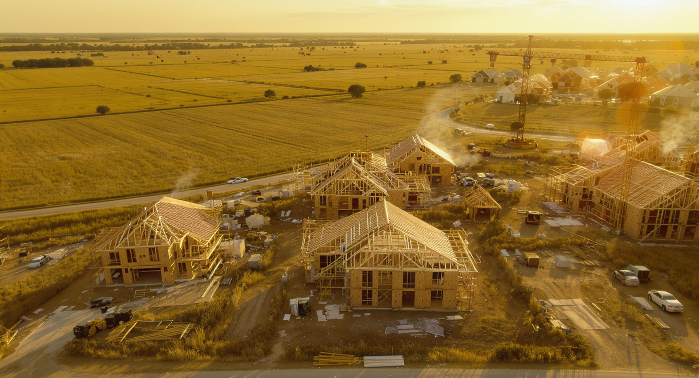 Suburban development encroaching on Texas farmland
