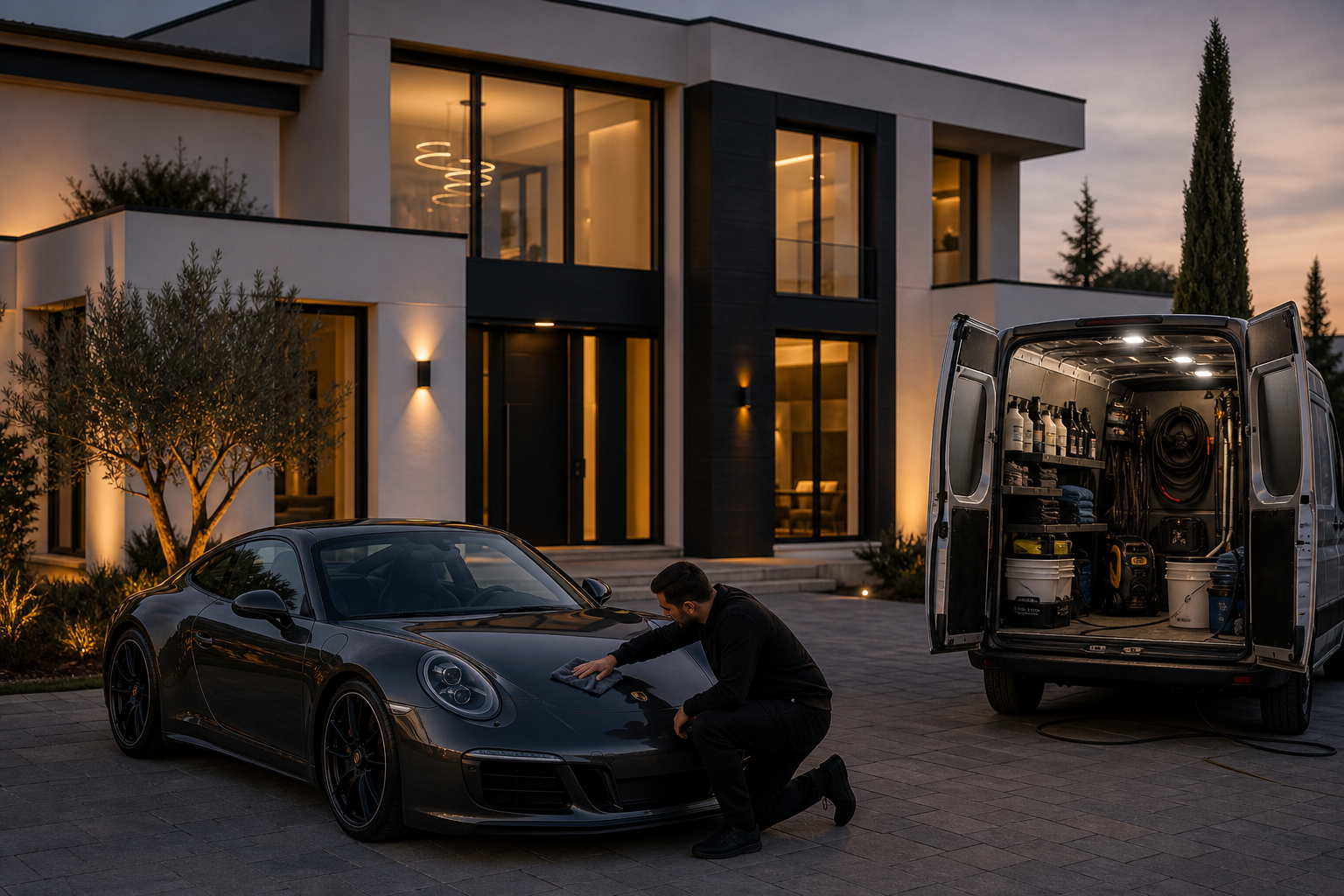 Luxe auto wordt professioneel gedetailed