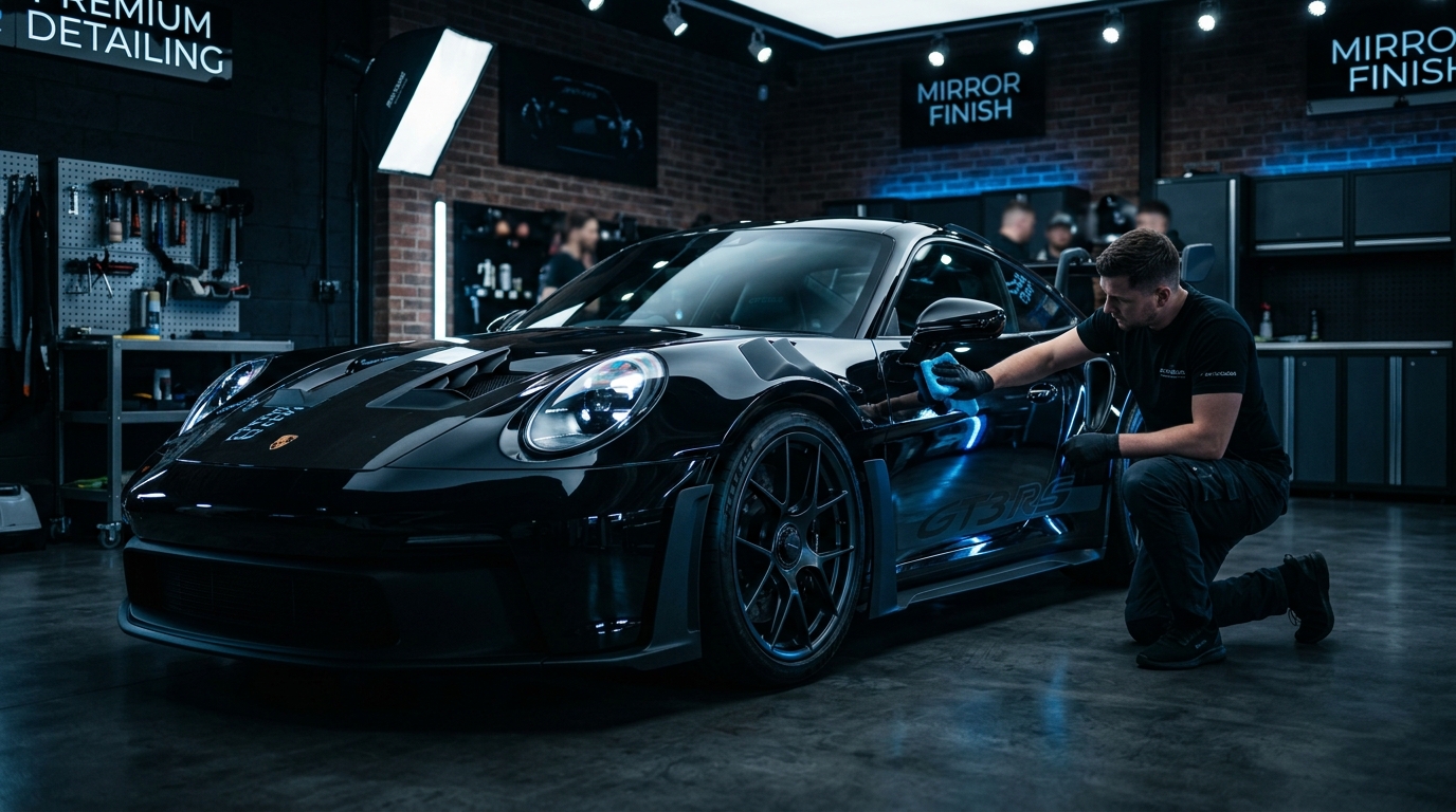 Luxe auto wordt professioneel gedetailed